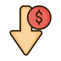 Decrease money arrow financial business stock market line and fill icon