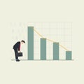 Decreasing graphic chart. Businessman limp looking the graph decline vector illustration