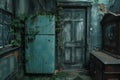 A decrepit refrigerator stands in a shabby room, hinting at neglect and abandonment