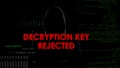Decryption key rejected, unsuccessful attempt to hack account, coder in hoodie