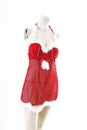 Ded christmas santa Babydoll lingerie on mannequin full body shop display. Woman fashion styles, clothes on white studio back Royalty Free Stock Photo