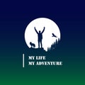 Adventure Man Wolf Eagle Pine Tree Forest Silhouette Royalty Free Stock Photo