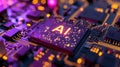 dedicated AI microchip on electric circuit board, artificial intelligence technology and GPU cloud computing concept Royalty Free Stock Photo