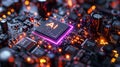 dedicated AI microchip on electric circuit board, artificial intelligence technology and GPU cloud computing concept Royalty Free Stock Photo