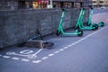 Dedicated electric scooter parking spot on city sidewalk