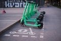 Dedicated electric scooter parking spot on city sidewalk