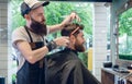 Dedicated hairstylist using scissors and comb while giving a cool haircut