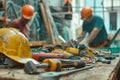 A dedicated repair team collaborates on a construction site, using various tools and materials to complete their tasks Royalty Free Stock Photo