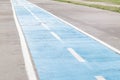 Dedicated sidewalk bike lane. Blue bike path