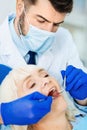 Close up of dentists working process