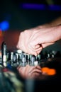 Deejay's hand and turntable Royalty Free Stock Photo