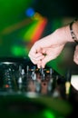 Deejays hand and turntable Royalty Free Stock Photo