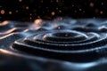 Deep bass frequencies manifest as glowing rhythmic sound waves that pulsate softly, floating gracefully in an infinite