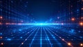 Futuristic blue digital grid with glowing data points Royalty Free Stock Photo