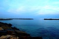Deep blue Adriatic sea with a coast full of massive rocks in Pedaso
