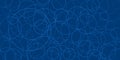 A deep blue background features overlapping light blue circles, forming a dynamic and modern abstract pattern.