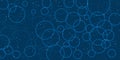 A deep blue background features overlapping light blue circles, forming a dynamic and modern abstract pattern.