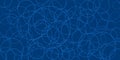 A deep blue background features overlapping white circles, forming a dynamic and modern abstract pattern.