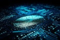 Deep blue background showcases fingerprint scan and binary code security Royalty Free Stock Photo