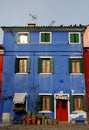 Deep blue color house in Burano in the municipality of Venice in Italy