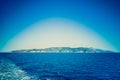 Deep blue filtered vignetted panorama view of Argentario Royalty Free Stock Photo