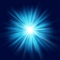Deep blue glow star burst flare explosion transparent light effect. EPS 10 Royalty Free Stock Photo