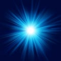 Deep blue glow star burst flare explosion transparent light effect. EPS 10 Royalty Free Stock Photo