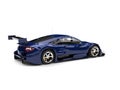 Deep blue modern super race car - rear side view Royalty Free Stock Photo