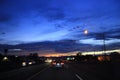 Deep blue night car road sky Royalty Free Stock Photo