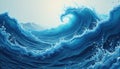 Deep blue ocean waves crest and curl with foamy spray. Water currents create dynamic abstract patterns showing power and motion. Royalty Free Stock Photo
