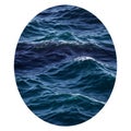 Deep blue ocean waves with white crests captured in an oval frame. The water\'s textu Royalty Free Stock Photo