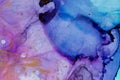 Deep blue and purple abstract background. Alcohol Ink Design. Modern contemporary art. Trendy wallpaper. Hand painted ink texture Royalty Free Stock Photo