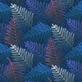 Deep blue magic pattern with tropical fern leaves