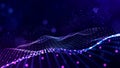 Abstract sci-fi background with glow particles form curved lines, surfaces, hologram structures or virtual digital space Royalty Free Stock Photo