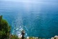 A deep blue in the sea, background with the calm and infinite coast of soft tones Royalty Free Stock Photo