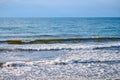 Deep blue sea waters splashing with foamy waves, dark blue wavy ocean water surface, copy space Royalty Free Stock Photo