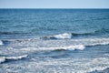 Deep blue sea waters splashing with foamy waves, dark blue wavy ocean water surface, copy space Royalty Free Stock Photo