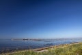 Deep blue sky and blue waters of Semiahmoo Bay meet at pier