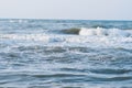 Deep blue stormy sea water surface with foam and waves pattern, natural background photo lake Royalty Free Stock Photo