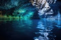 deep blue underground lake inside a cave