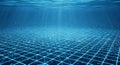 Deep blue underwater grid with light rays and particles creating digital effect Royalty Free Stock Photo