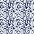 Deep blue watercolor ornamental abstract seamless pattern in bohemian style