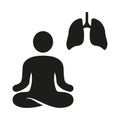 Deep Breath Exercise, Mindfulness Relaxation Silhouette Icon. Person Do Yoga for Wellness Glyph Pictogram. Lotus Pose