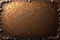 Deep bronze grooves, hammered effect, visible tooling marks, material, rusty