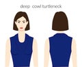 Deep cowl neckline turtlenecks clothes knits, sweaters character beautiful lady in blue, shirt, dress technical fashion