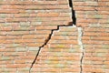 Deep crack in old brick wall - concept image