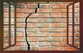 Deep crack on old brick wall view from a window - freedom concept image Royalty Free Stock Photo