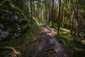 Deep and dark forest road during a morning lights with the best mystic atmosphere in the Triglav National park.