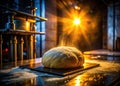 A Deep Dive into the Night Industrial Baking Raw Dough on a Cold Metal Surface Royalty Free Stock Photo
