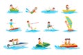 Characters Do Summer Water Sport Illustrations Set